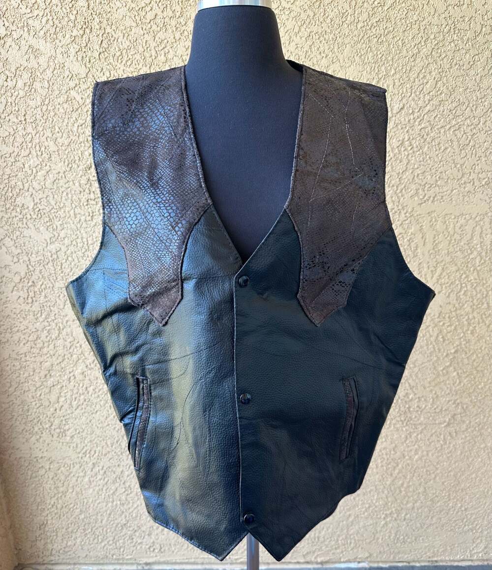 NWT Giovanni Navarre Genuine Lambskin Leather Vest, Faux Snakeskin Yoke Size 2X